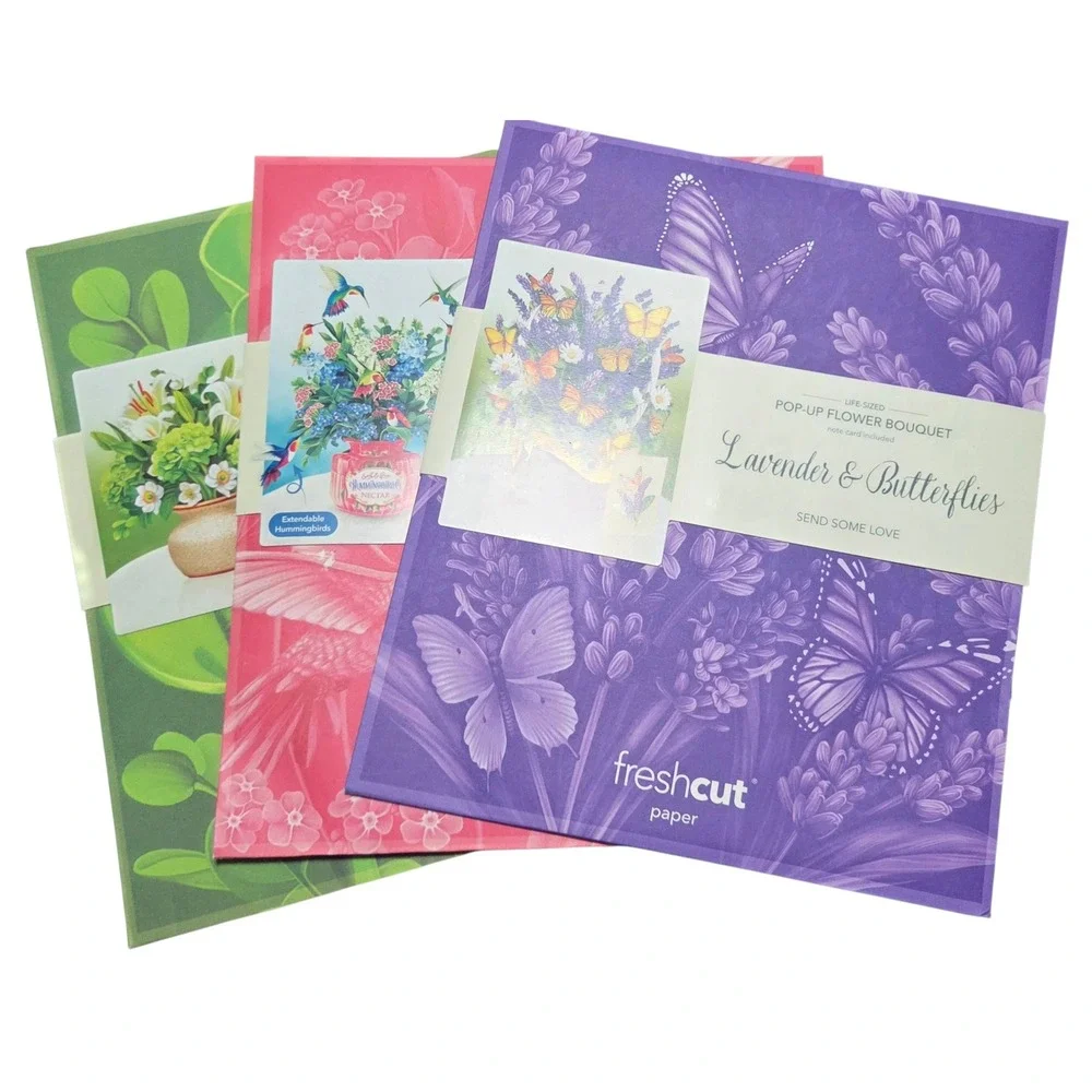 Freshcut Paper 3D‎ Pop Up Greeting Cards Lot of 3 Designs Hummingbird 10x11.5